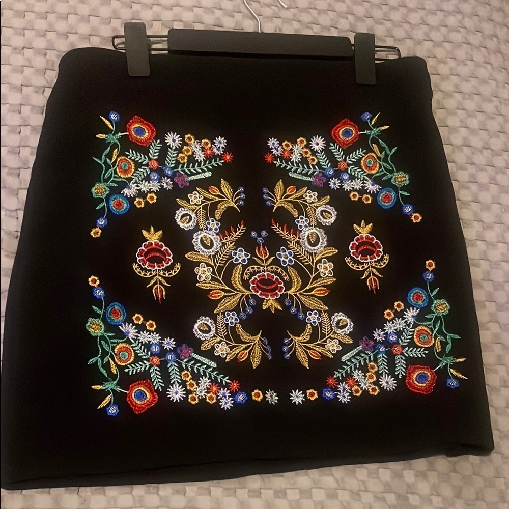 Floral Embroidered Black Skirt from H & M